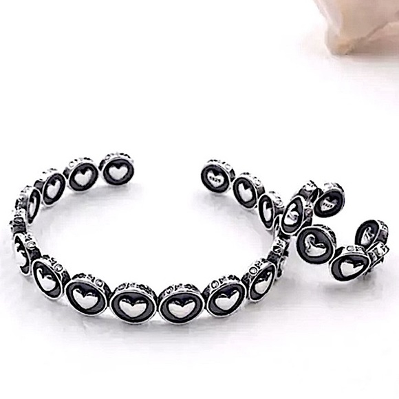 Heart Design Sterling Silver Bangle Cuff Bracelet Matching Ring Set - Picture 2 of 6